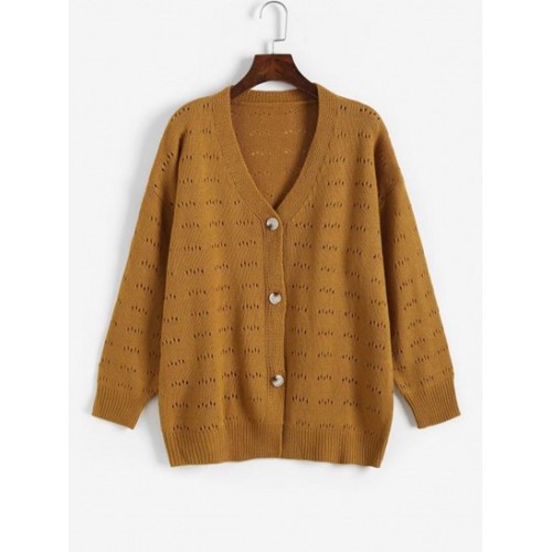 Slouchy Openwork Detail Button Up Cardigan