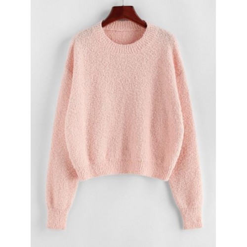 Solid Drop Shoulder Boucle Knit Sweater