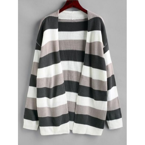 Striped Open Front Cardigan