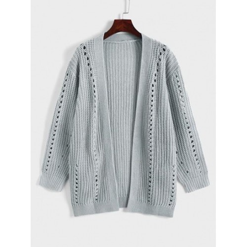 Openwork Side Slit Chunky Cardigan