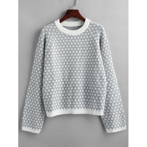 Crewneck Diamond Graphic Raglan Sleeve Sweater