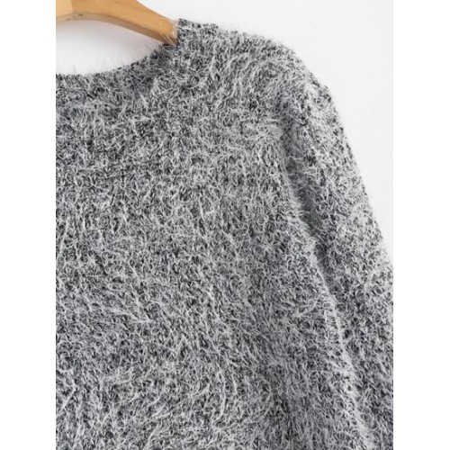 Crew Neck Plain Fluffy Sweater