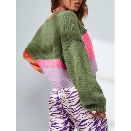 Chunky Colorblock Open Cardigan