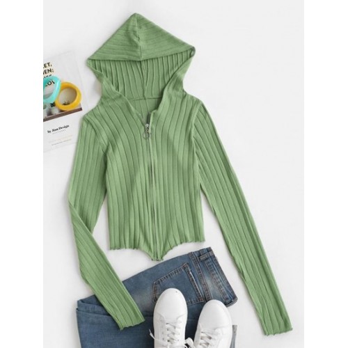 Hooded Wide Rib Zip Front Cardigan