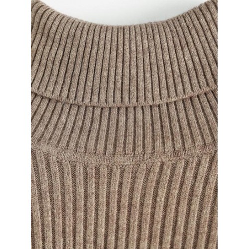 Turtleneck Raglan Sleeve Contrast Ribbed Sweater