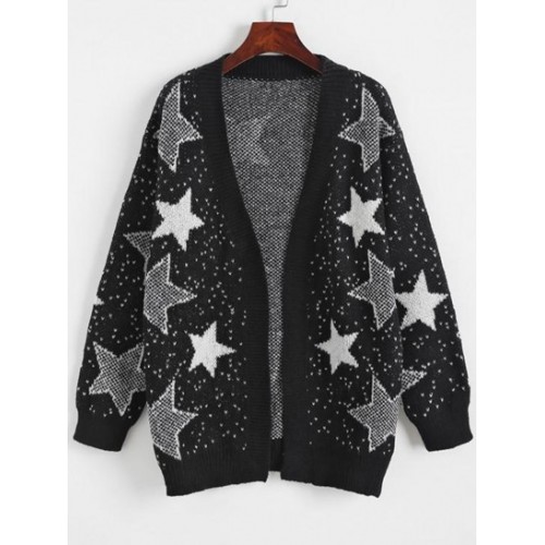 Open Front Star Graphic Tunic Cardigan