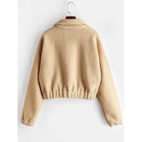 Half Zip Plain Faux Fur Sweatshirt