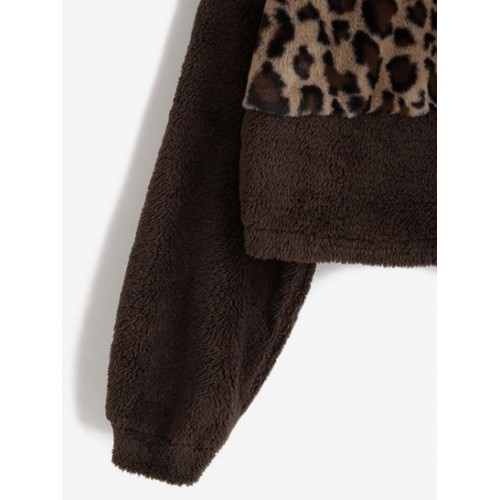 Leopard Fluffy Drop Shoulder Sweatshirt