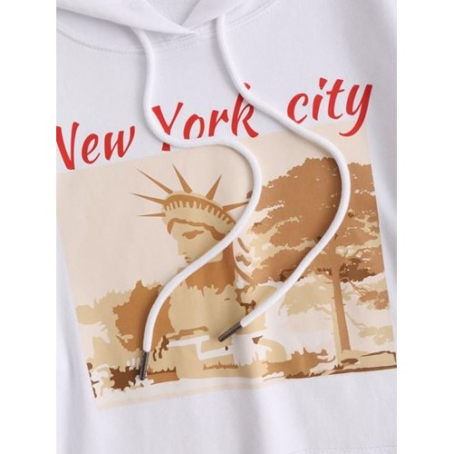 Cotton Statue Graphic Kangaroo Pocket Hoodie