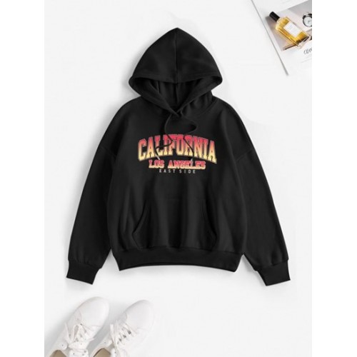 Drop Shoulder California Print Thermal Lined Hoodie