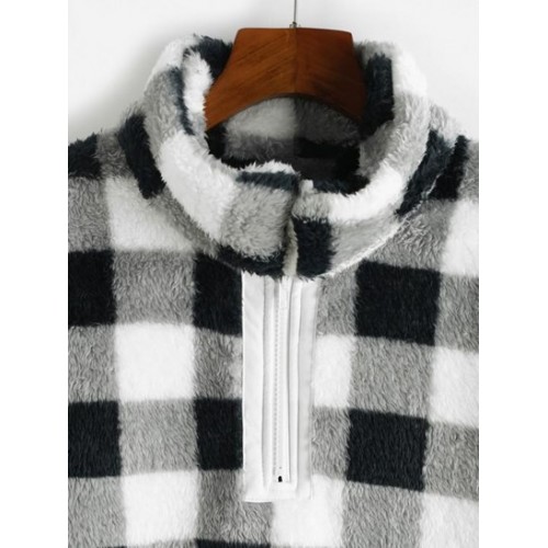 Plaid Plush Quarter Zip Sweatshirt