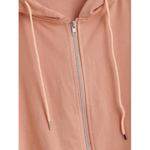 Pockets Drawstring Zip Up Oversize Hoodie