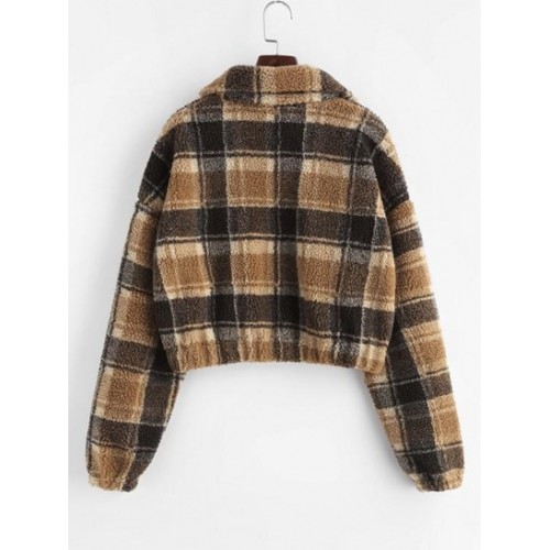 Plaid Crop Faux Fur Sweatshirt