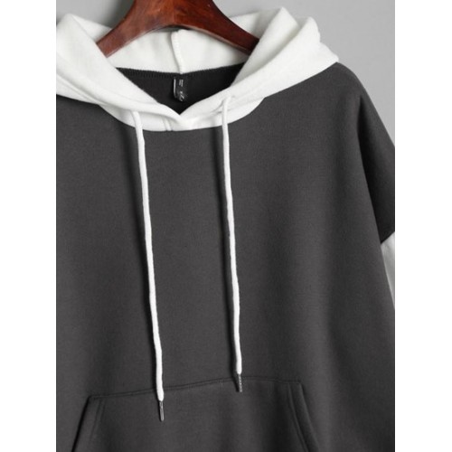 Front Pocket Two Tone Loose Hoodie