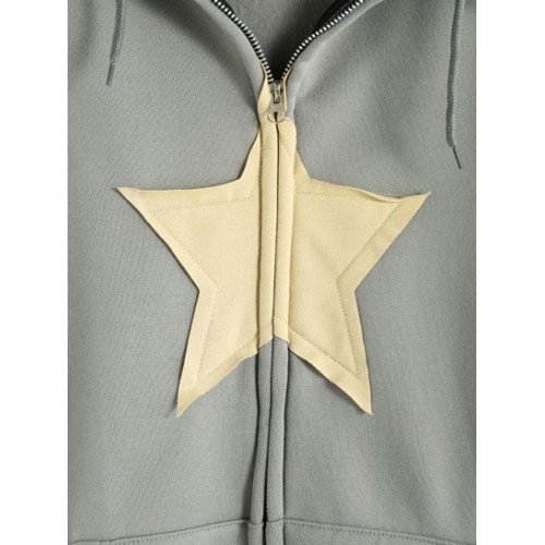 Star Patched Drop Shoulder Zip Up Thermal Lined Hoodie