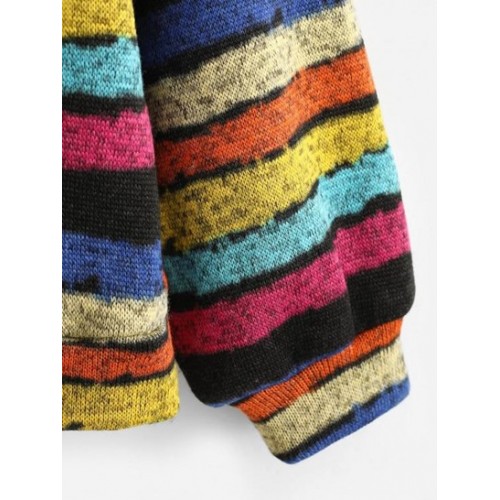 Loose Colorful Stripes Fleece Lined Sweatshirt