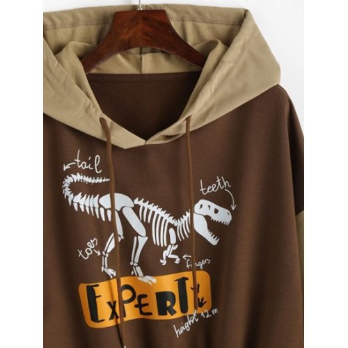 Halloween Skeleton Dinosaur Print Drop Shoulder Hoodie