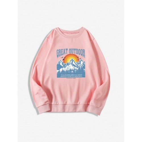 Mountain Sun Print Pullover Sweatshirt