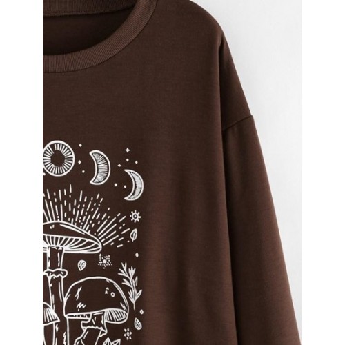 Crew Neck Moon Star Mushroom Sweatshirt