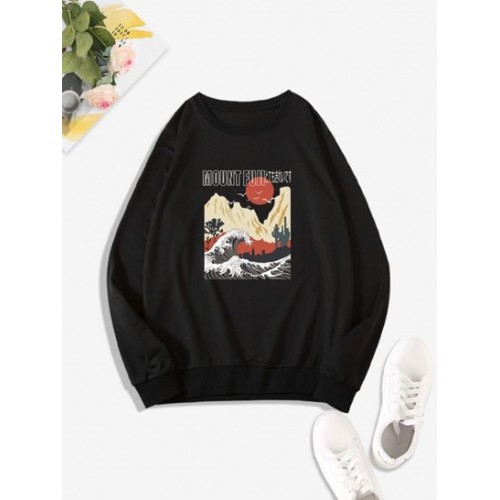 Mountain Wave Sun Print Pullover Sweatshirt