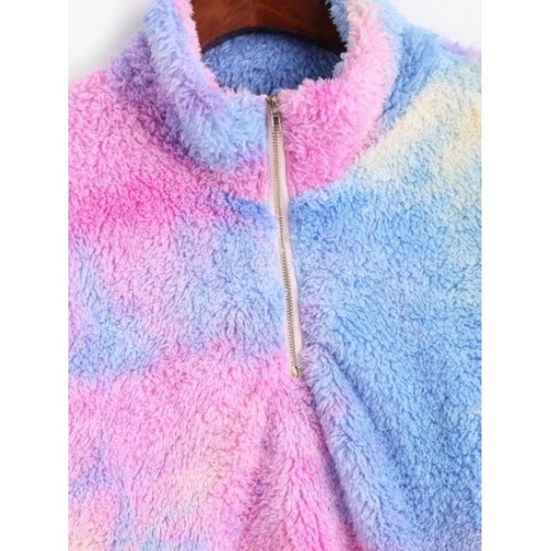 Quarter Zip Tie Dye Fluffy Sweatshirt