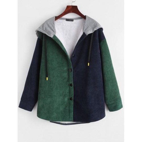 Fleece Lined Colorblock Corduroy Combo Jacket