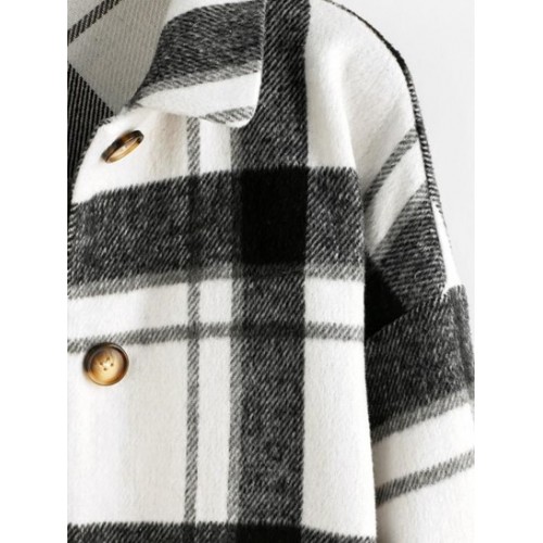 Plaid Drop Shoulder Long Shacket