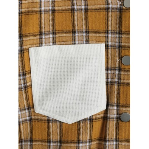 Ripped Plaid Panel Front Pockets Jacket