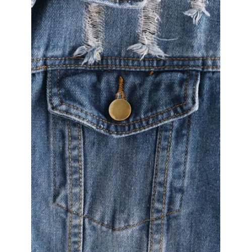 Drop Shoulder Distressed Denim Jacket