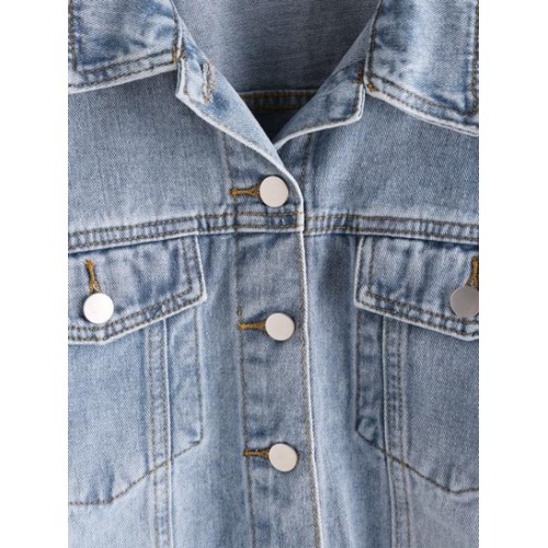 Frayed Distressed Drop Shoulder Denim Jacket