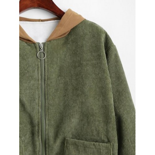 Contrast Hooded Corduroy Fleece Lined Jacket