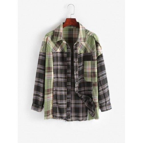 Contrast Plaid Front Pocket Button Down Shirt