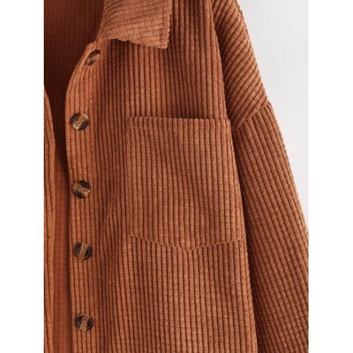 Corduroy Chest Pocket Drop Shoulder Shacket