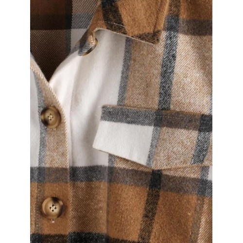 Plaid Flap Detail Drop Shoulder Jacket