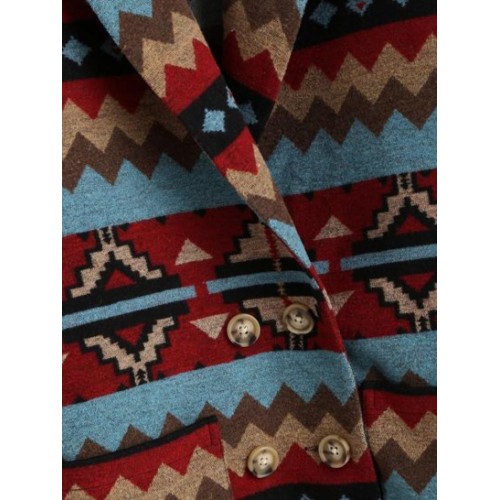 Tribal Print Pockets Double Breasted Coat