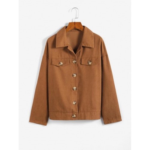 Flap Detail Button Up Corduroy Jacket