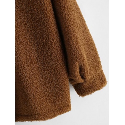 Snap Button Flap Detail Teddy Coat