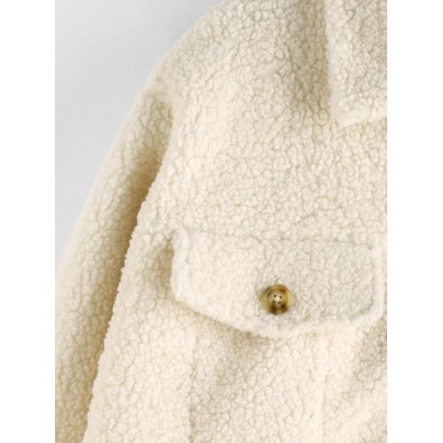 Flap Detail Button Up Fluffy Teddy Jacket