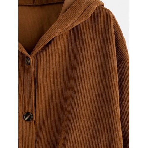 Corduroy Drop Shoulder Hooded Pocket Jacket