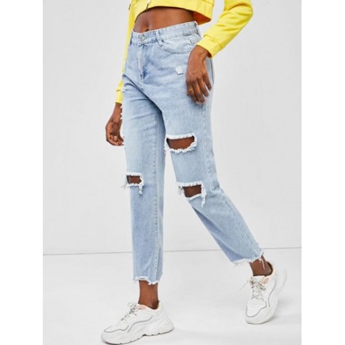 Rip Frayed Hem Boyfriend Jeans