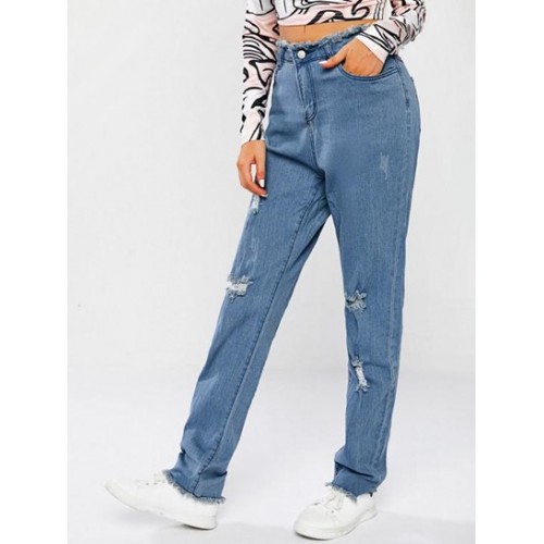 Frayed Trim Rip Skinny Jeans