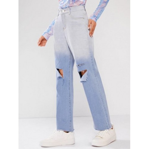 Dip Dye Ripped Frayed Wide Leg Jeans