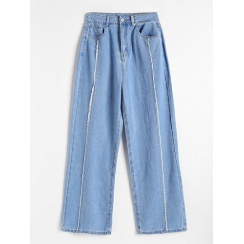 Frayed Light Wash Wide Leg Jeans