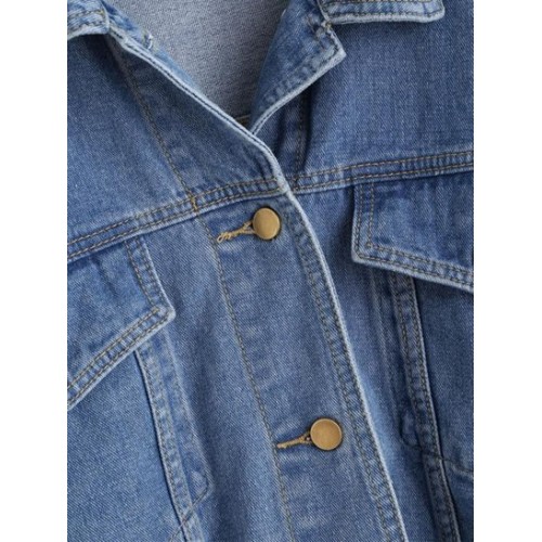 Flap Detail Frayed Hem Denim Jacket