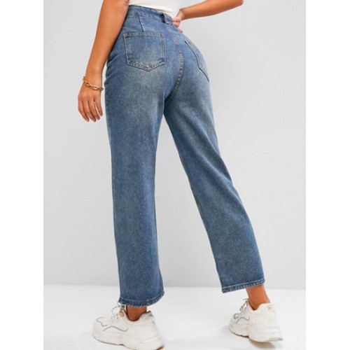 Pockets High Waisted Wide Leg Jeans