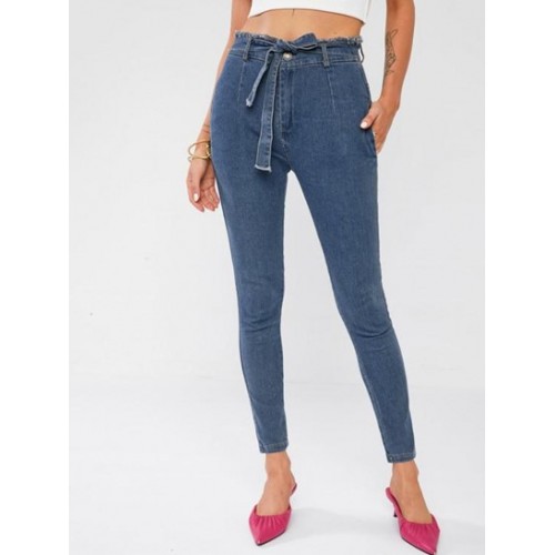 Frayed High Waisted Tied Skinny Jeans