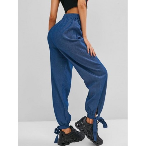 Chambray Knotted Hem Loose Pants