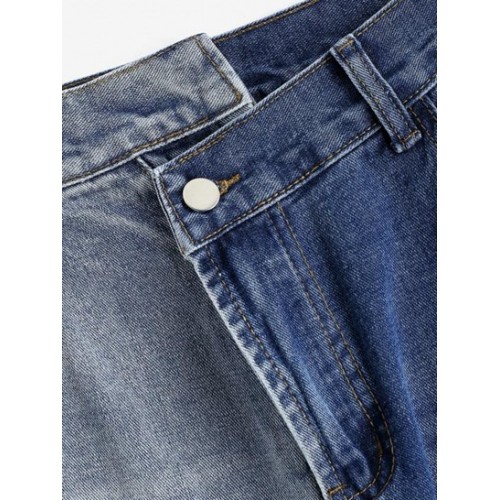 Bicolor Frayed Hem Straight Crossover Jeans