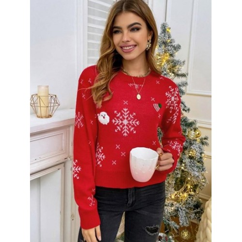 Christmas Santa Claus Embroidered Snowflake Sweater