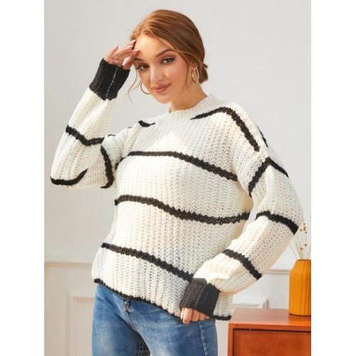 Chunky Knit Striped Balloon Sleeve Sweater